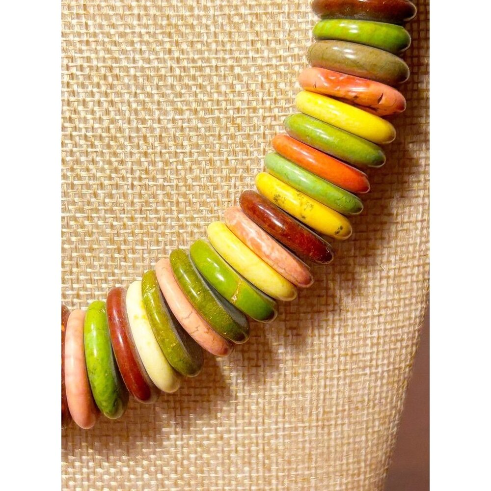 Multi Color Magnesite Graduated Rondelle Disc Bead Necklace - Picture 3 of 4